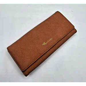Travelambo Tri Fold Travel Wallet Brown Leather Checkbook Size